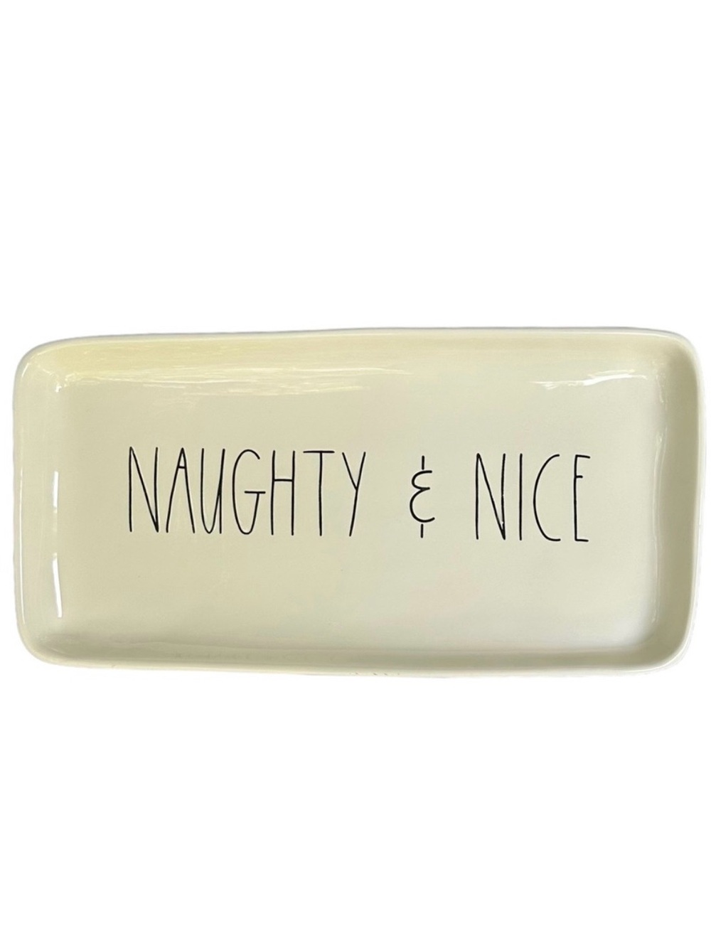 Rae Dunn Christmas Platter NAUGHTY & NICE White Black Long Letters NWT 2017 OG